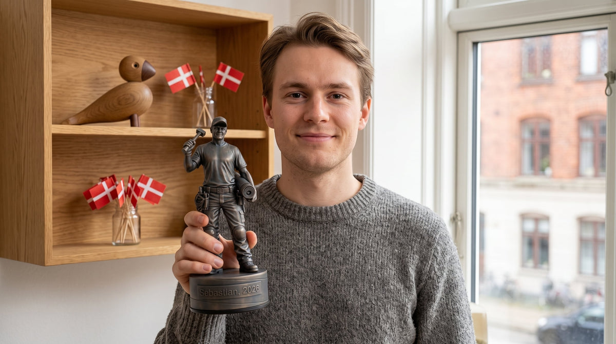 Svendegave til tagdækker — personlig håndværkerfigur fra Udlært