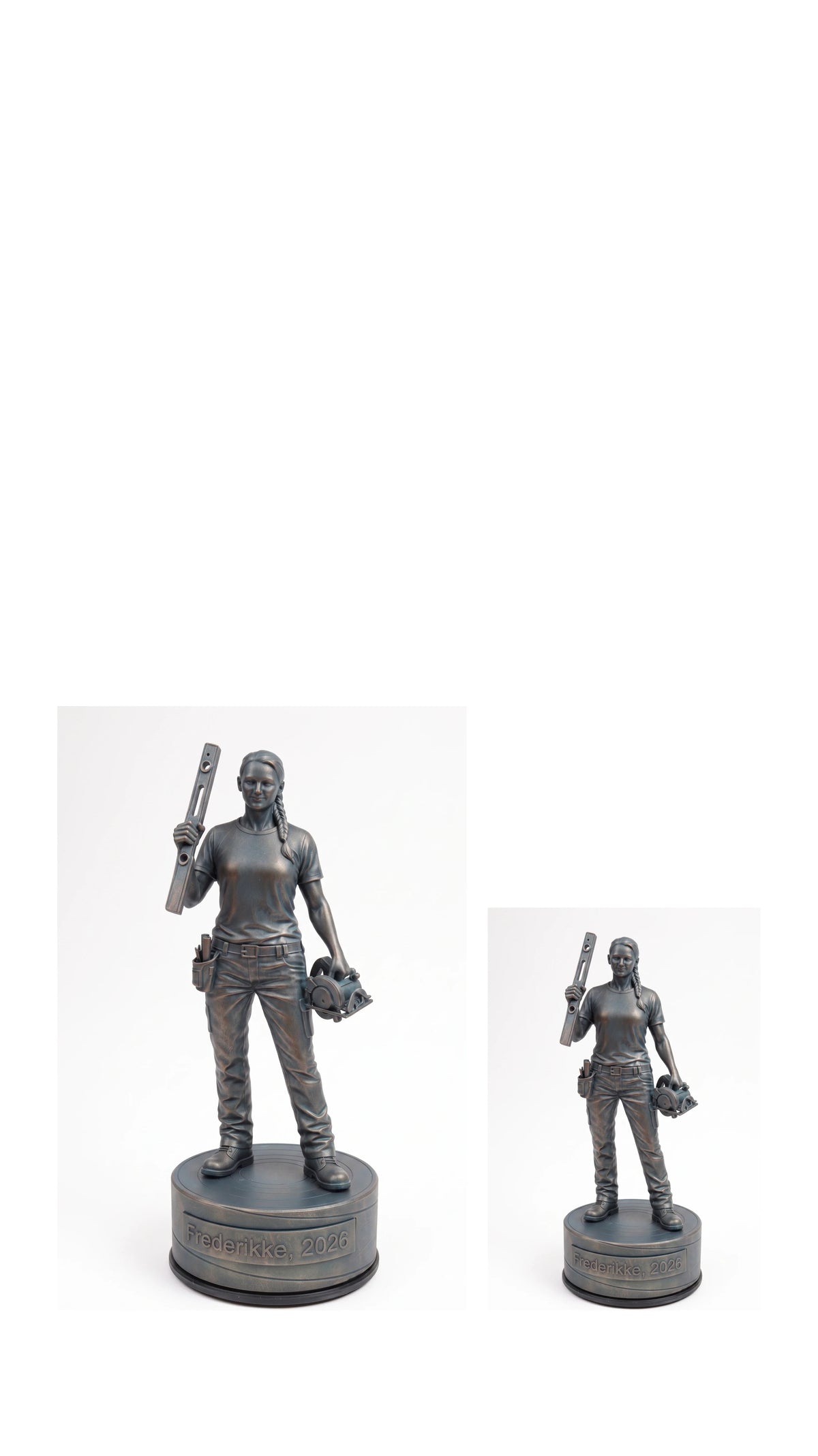 Bygningssnedkerfigur hun – duo, hvid baggrund
