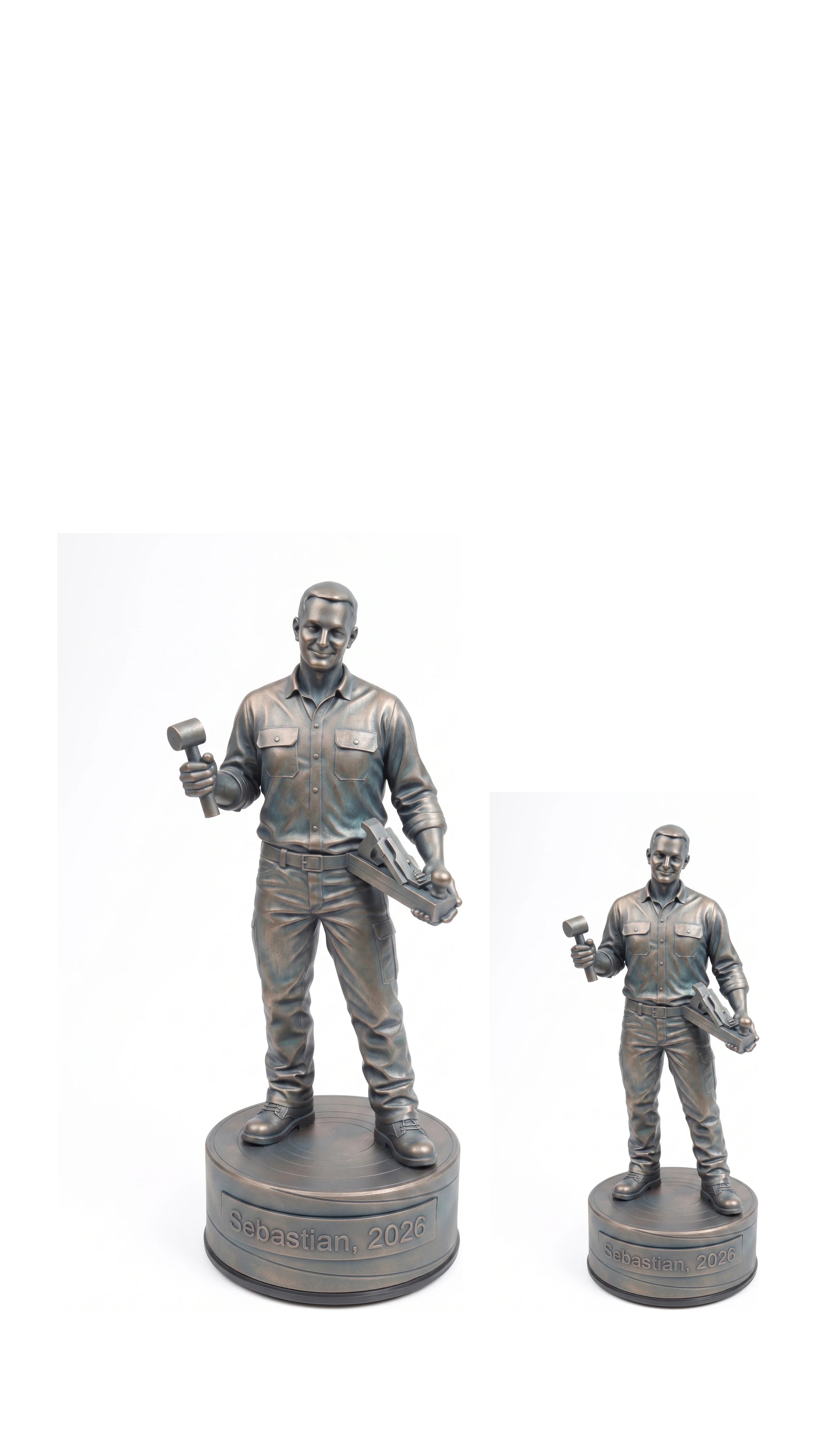 Møbelsnedkerfigur han – duo, hvid baggrund