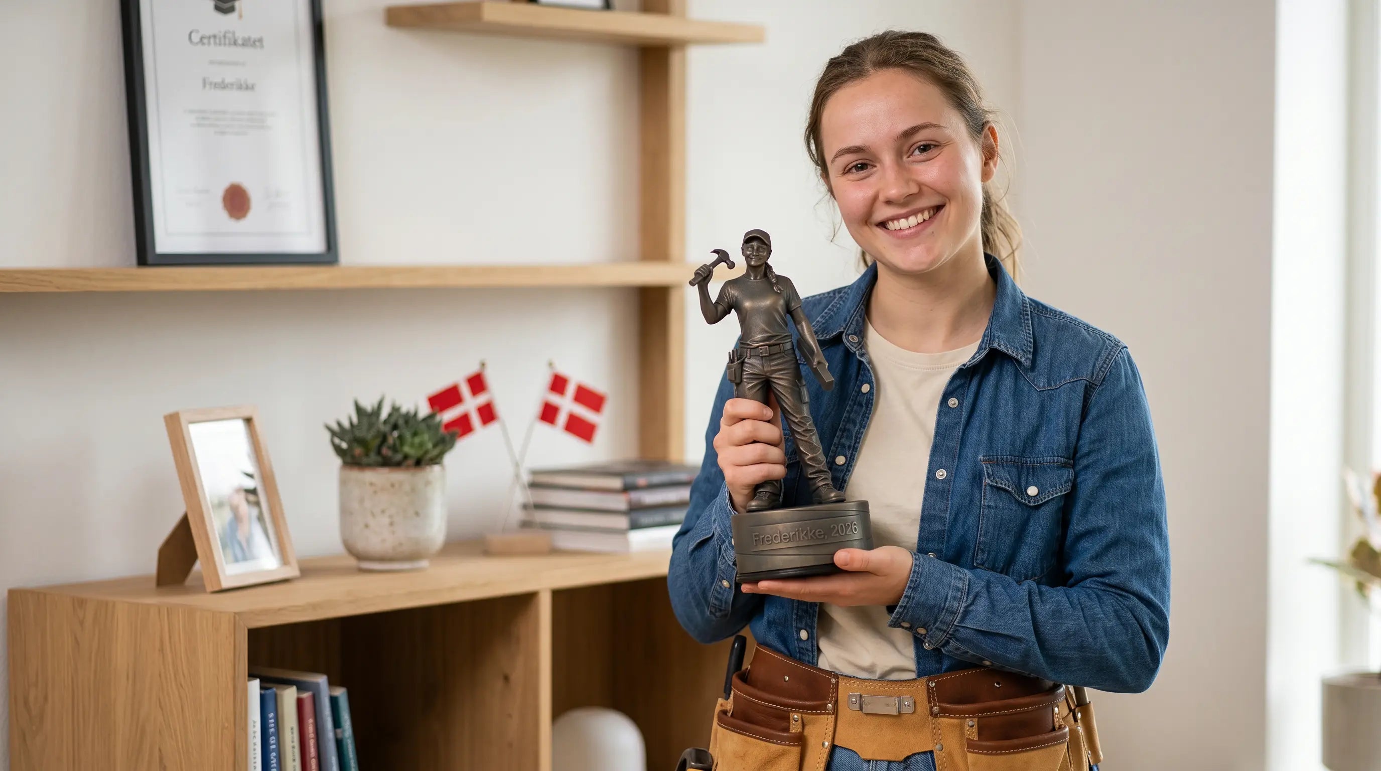 Svendegave til tømrer – kvindelig figur – Udlært