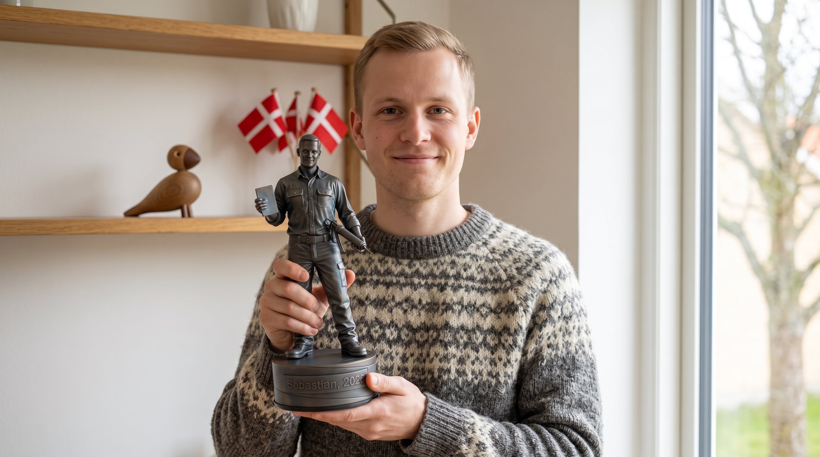 Svendegave til glarmester — personlig håndværkerfigur fra Udlært