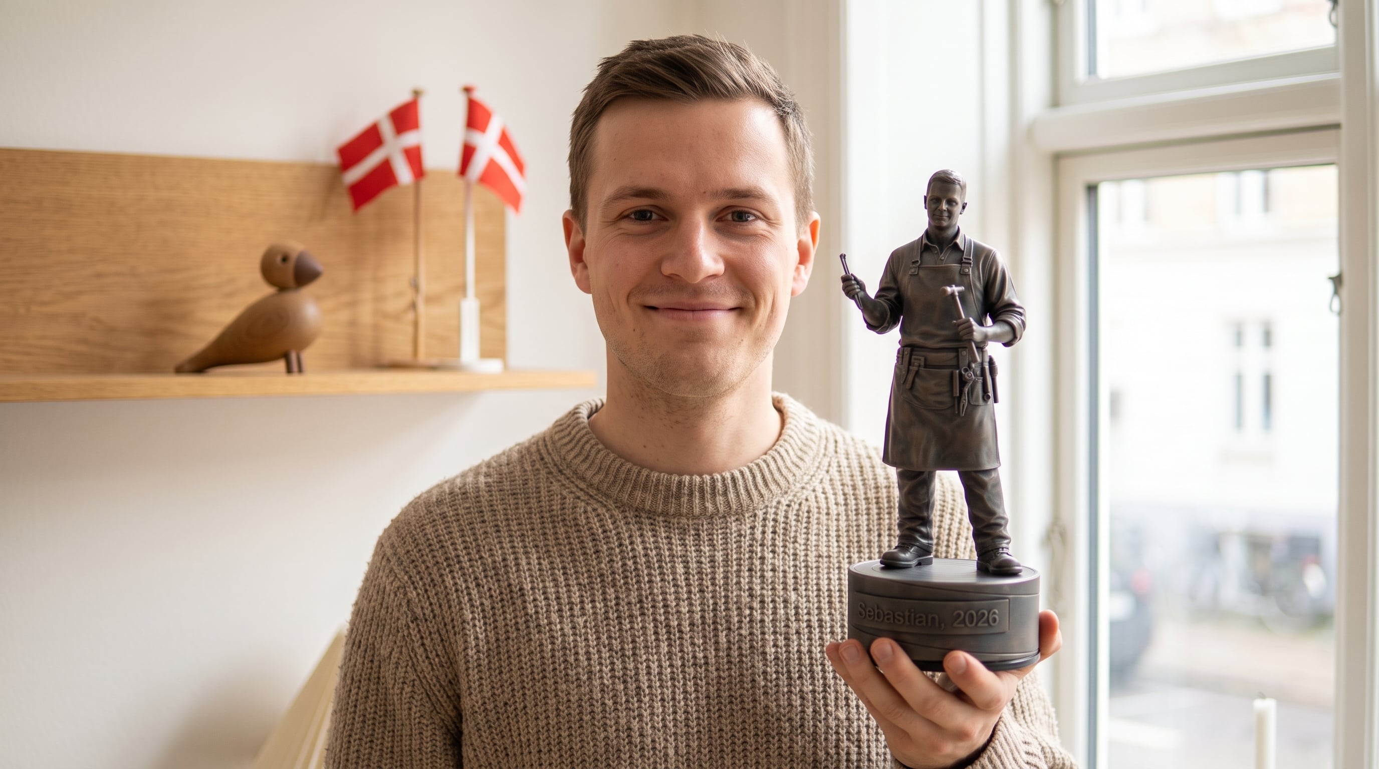 Svendegave til guld- og sølvsmed — personlig håndværkerfigur fra Udlært