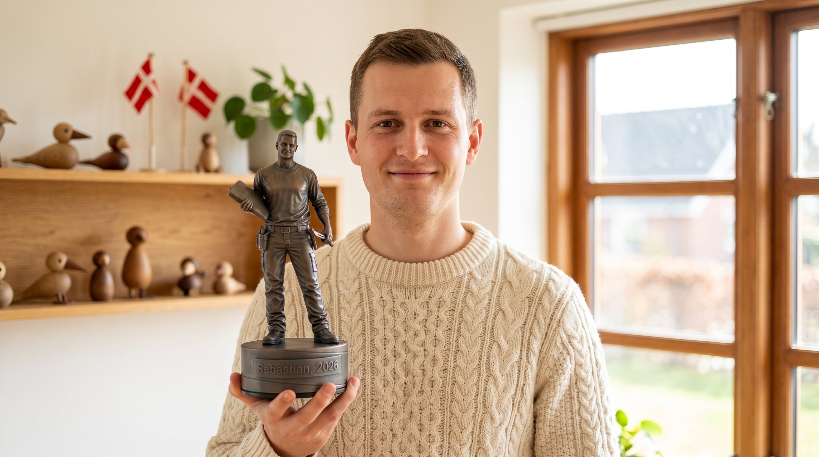 Svendegave til isolatør — personlig håndværkerfigur fra Udlært