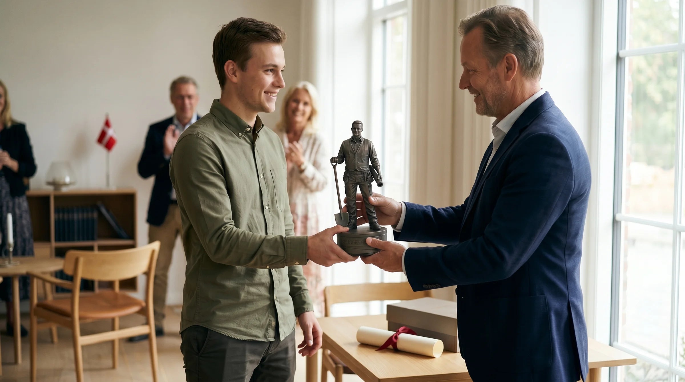 Anlægsstruktør modtager svendegave ved overrækkelse – Udlært #gender_han