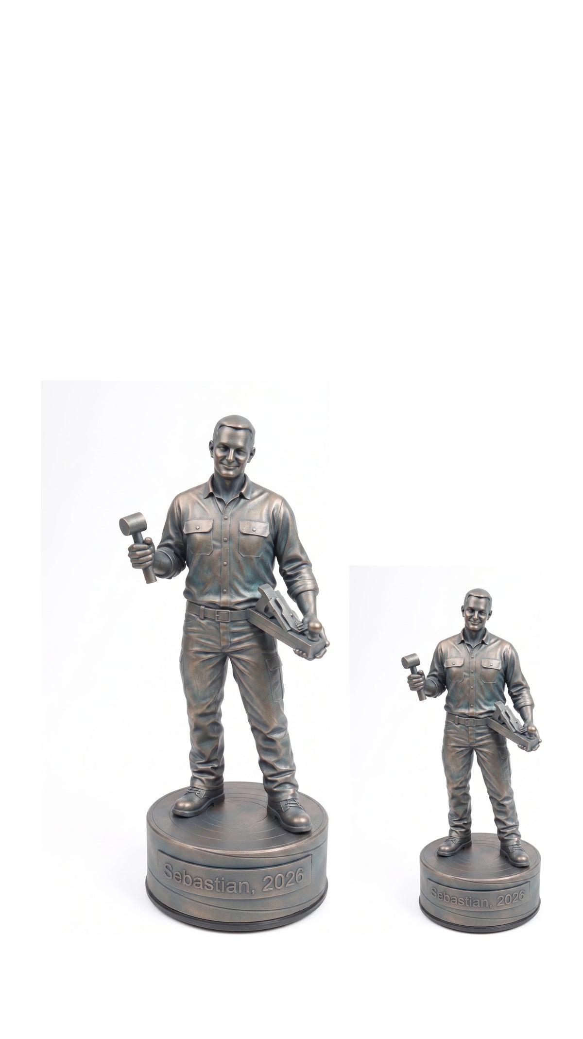 Møbelsnedkerfigur han – duo, hvid baggrund