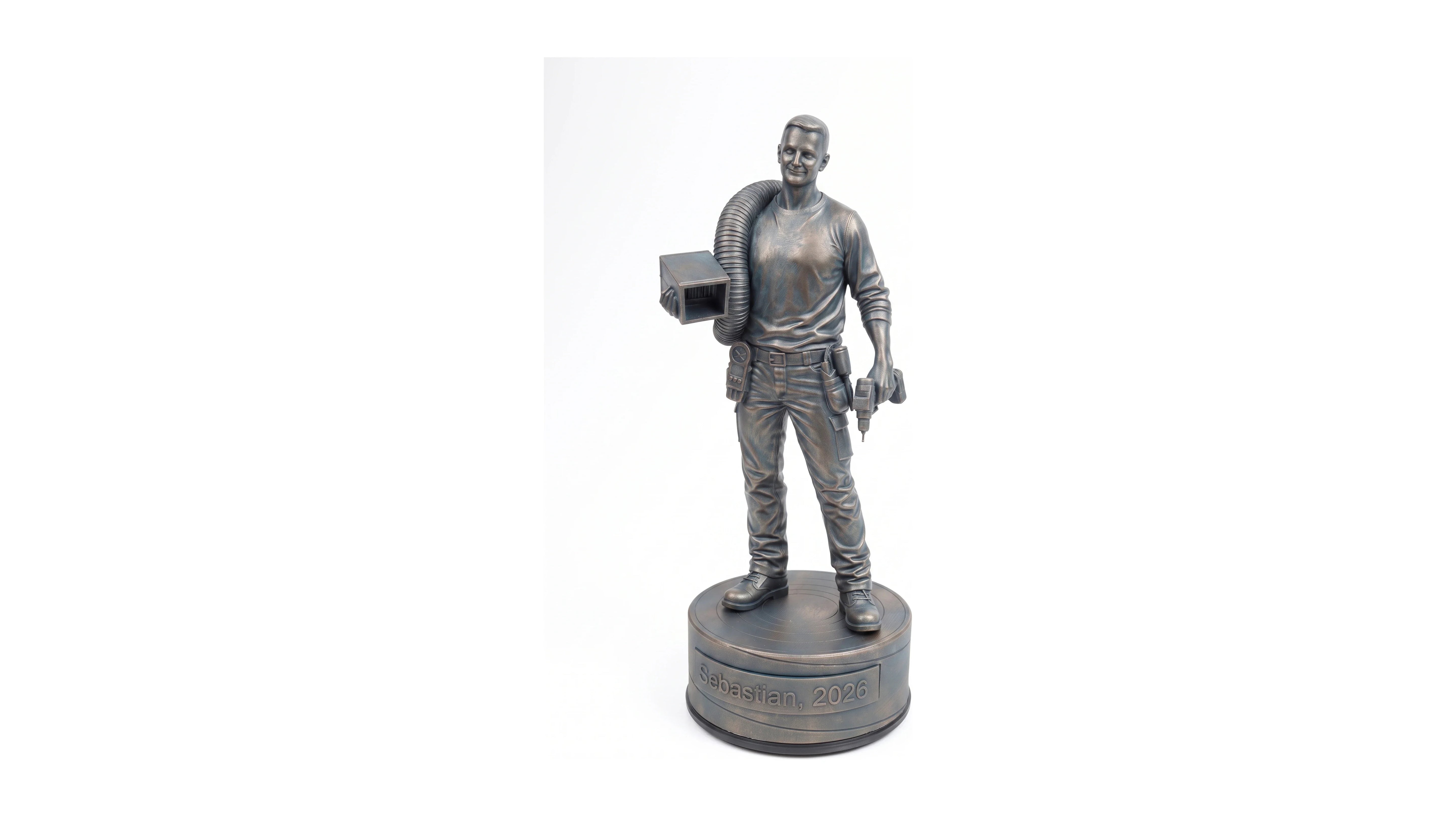 Ventilationsteknikerfigur han – hvid baggrund, liggende