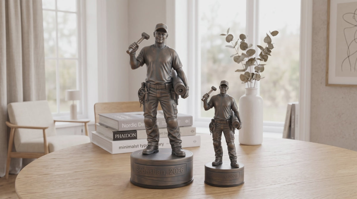 Indlæs video: Tagdækkerfigur – video med 24 cm og 16 cm bronzefigur