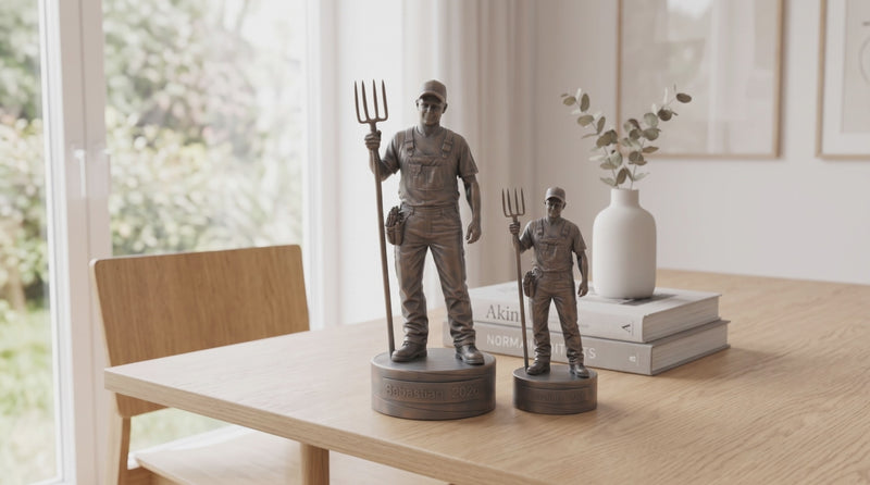 Landmandfigur – video med 24 cm og 16 cm bronzefigur