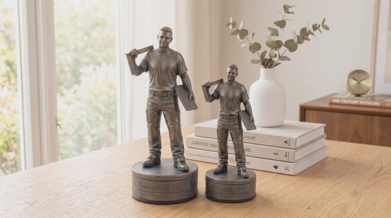 Gulvlæggerfigur – video med 24 cm og 16 cm bronzefigur