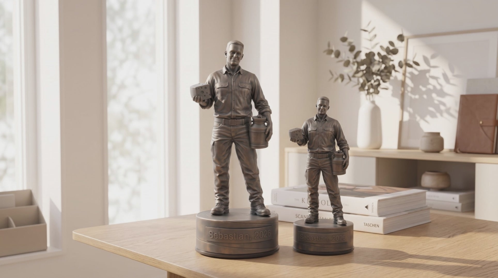 Indlæs video: Mejeristfigur – video med 24 cm og 16 cm bronzefigur