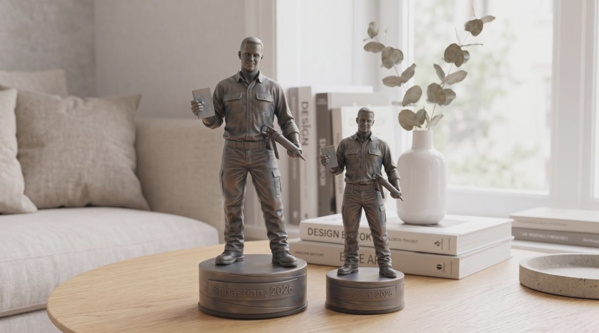 Indlæs video: Glarmesterfigur – video med 24 cm og 16 cm bronzefigur