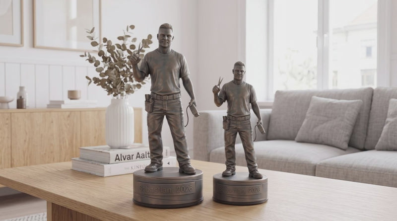 Frisørfigur – video med 24 cm og 16 cm bronzefigur