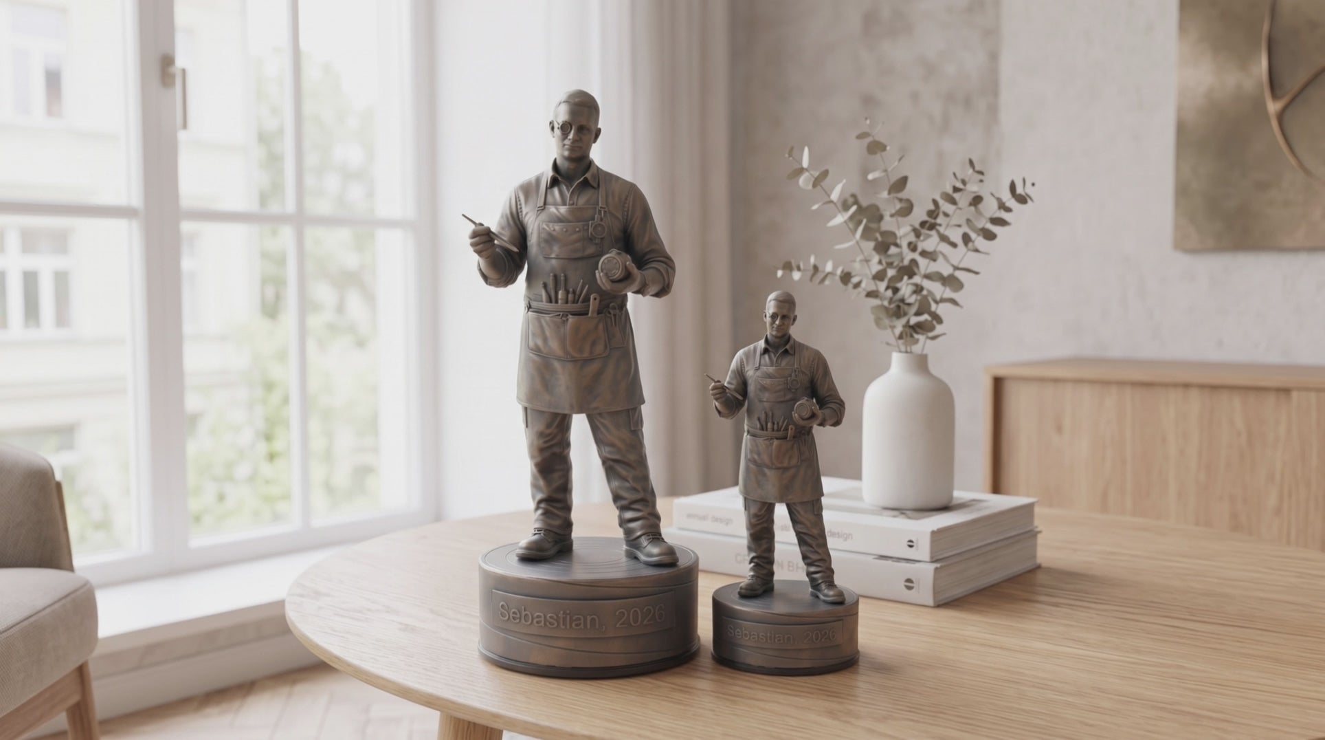 Indlæs video: Urmagerfigur – video med 24 cm og 16 cm bronzefigur