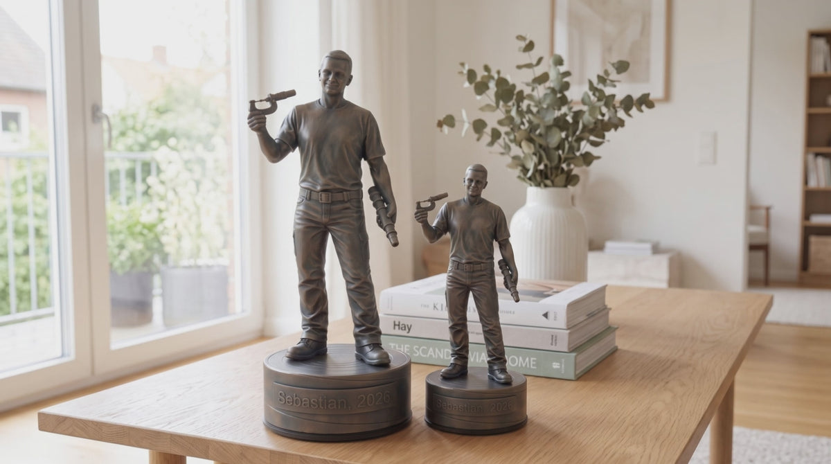 Indlæs video: Industriteknikerfigur – video med 24 cm og 16 cm bronzefigur