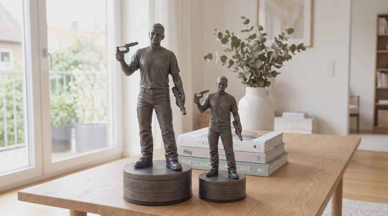 Industriteknikerfigur – video med 24 cm og 16 cm bronzefigur