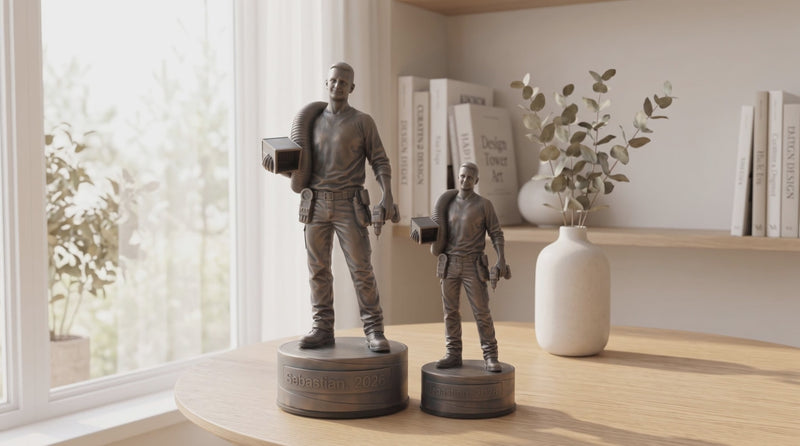 Ventilationsteknikerfigur – video med 24 cm og 16 cm bronzefigur