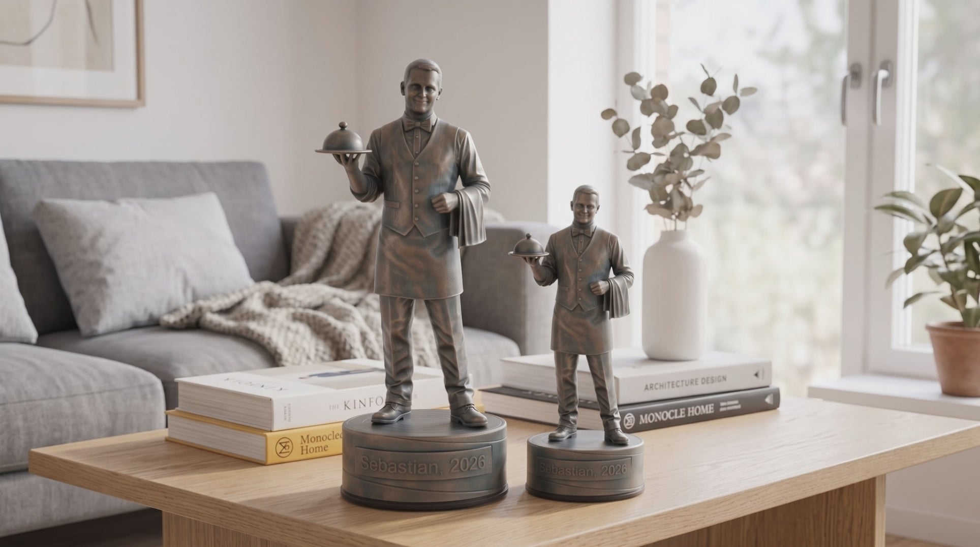 Indlæs video: Tjenerfigur – video med 24 cm og 16 cm bronzefigur