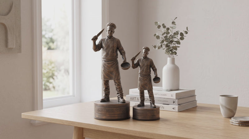 Kokfigur – video med 24 cm og 16 cm bronzefigur