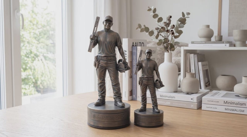 Bygningssnedkerfigur – video med 24 cm og 16 cm bronzefigur